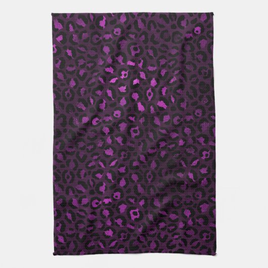 パープルと金ゴールドレオパードデザイン5 キッチンタオル (縦)