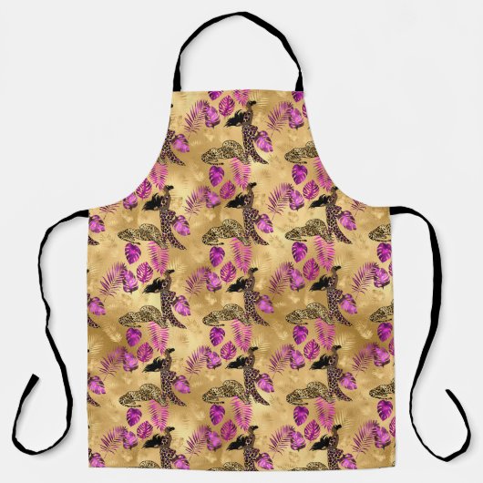 パープルと金ゴールドレオパードデザイン7 エプロン (正面)