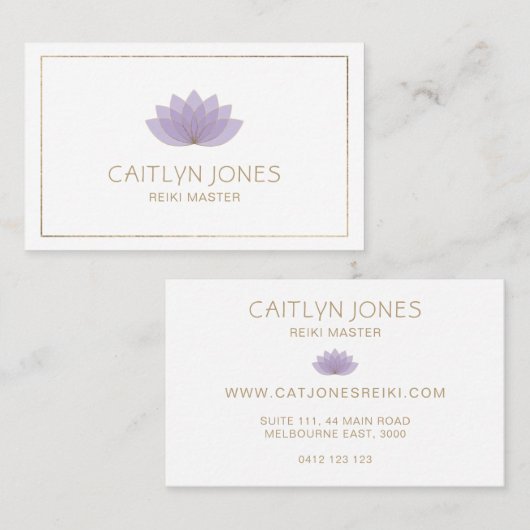 パープルと金ゴールドロータスロゴヨガ | 霊気 名刺 (正面/裏面)