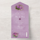 パープルと金ゴールドヴィンテージシックなフローラ結婚ズ オールインワン招待状 (内側)