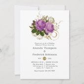 パープルと金ゴールドヴィンテージシックなリハーサルディナー 招待状 (正面)