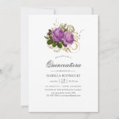 パープルと金ゴールドヴィンテージシックキンセアニラ 招待状 (正面)