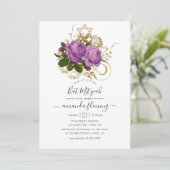 パープルと金ゴールドヴィンテージシックフローラバルミツワー 招待状 (スタンド正面)