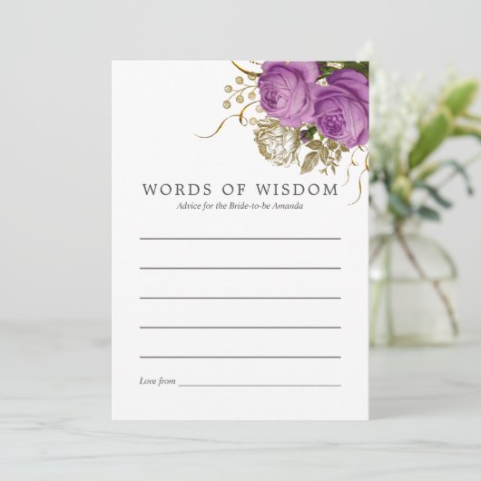 パープルと金ゴールドヴィンテージシックフローラブライダルアドバイス アドバイスカード (スタンド正面)