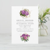 パープルと金ゴールドヴィンテージシックフローラブライダルシャワー 招待状 (スタンド正面)