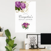 パープルと金ゴールドヴィンテージシックブライダルシャワーへようこそ ポスター (ホームオフィス)