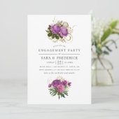 パープルと金ゴールドヴィンテージシック婚約パーティ 招待状 (スタンド正面)