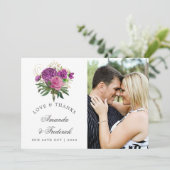 パープルと金ゴールドヴィンテージシック結婚の感謝 サンキューカード (スタンド正面)