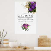 パープルと金ゴールドヴィンテージシック結婚の歓迎 ポスター (キッチン)