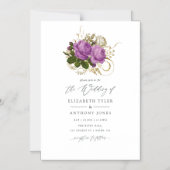 パープルと金ゴールドヴィンテージシック結婚ズ マグネット招待状 (正面)