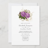 パープルと金ゴールドヴィンテージシック結婚ズ 招待状 (正面)