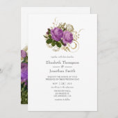 パープルと金ゴールドヴィンテージシック結婚ズ 招待状 (正面/裏面)