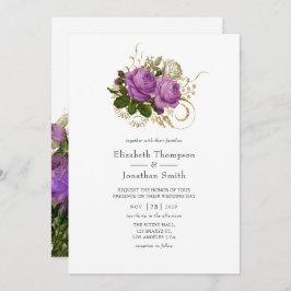 パープルと金ゴールドヴィンテージシック結婚ズ 招待状