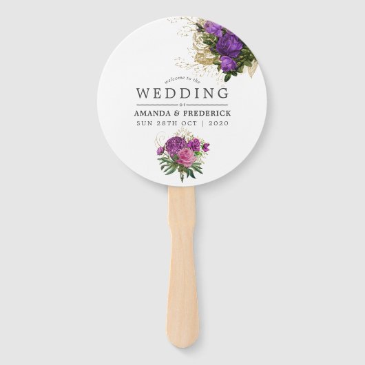 パープルと金ゴールドヴィンテージシック結婚式の引き出物 ハンドファン (正面)