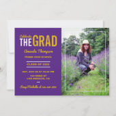 パープルと金ゴールド卒業パーティー招待状 招待状 (正面)