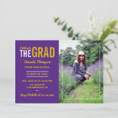 パープルと金ゴールド卒業パーティー招待状 招待状 (スタンド正面)