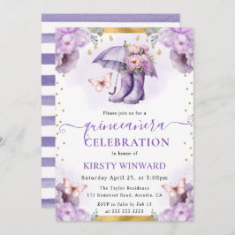 パープルと金ゴールド春アンブレラキンセアニェラ 招待状