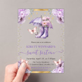 パープルと金ゴールド春アンブレラスウィート16 アクリル招待状 (インサイチュ (ポータブル))