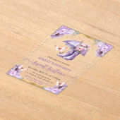 パープルと金ゴールド春アンブレラスウィート16 アクリル招待状 (レイダウン)