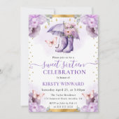 パープルと金ゴールド春アンブレラスウィート16 招待状 (正面)