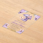 パープルと金ゴールド春アンブレラブライダルシャワー アクリル招待状 (レイダウン)