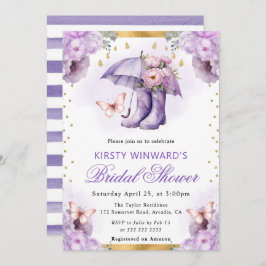 パープルと金ゴールド春アンブレラブライダルシャワー 招待状