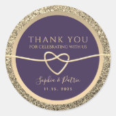 パープルと金ゴールド結婚の感謝 ラウンドシール (正面)