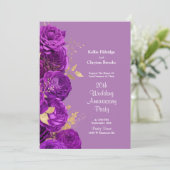 パープルと金ゴールド結婚フローラの記念日パーティー 招待状 (スタンド正面)