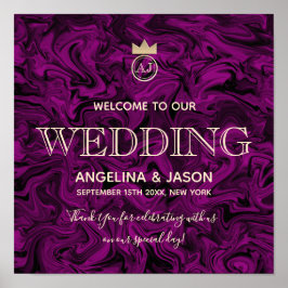 パープルと金ゴールド結婚歓迎 ポスター
