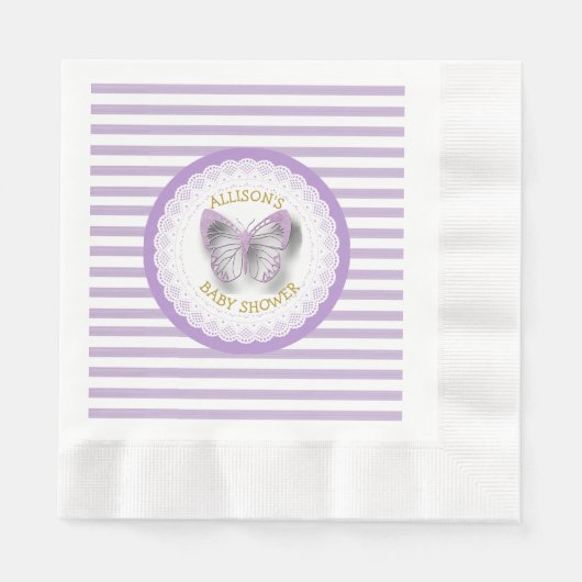 パープルと金ゴールド蝶ランチョンナプキンス 縁ありランチョンナプキン (正面)