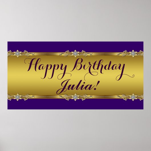 パープルと金ゴールド誕生日パーティー ポスター (正面)