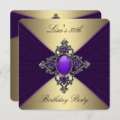パープルと金ゴールド誕生日パーティー 招待状 (正面/裏面)