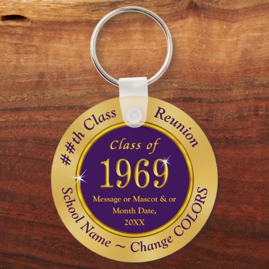 パープルと金ゴールド1969年の懇親会党の好意のクラス キーホルダー (裏面)