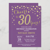 パープルと金ゴールド30thバースデーダイヤモンド 招待状 (正面/裏面)