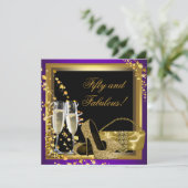 パープルと金ゴールド50th誕生日パーティー 招待状 (スタンド正面)