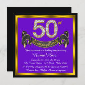 パープルと金ゴールド50th誕生日パーティー 招待状 (正面/裏面)