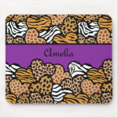 パープルな女の子の動物柄のハートに名前がついてる マウスパッド (正面)