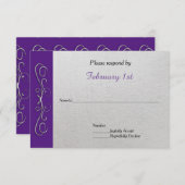 パープルに銀の渦（色変更）結婚式出欠確認 招待状 (正面/裏面)