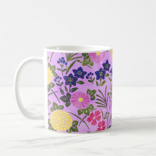 パープルのおしゃれなヴィンテージ花柄 コーヒーマグカップ (左)