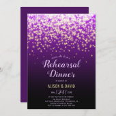 パープルのきらきら光るライトの結婚式リハーサルディナー 招待状 (正面/裏面)