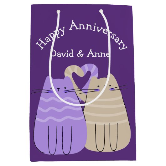 パープルのアニバーサリーキャッツ ミディアムペーパーバッグ (正面)