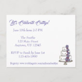 パープルのウェディングケーキ ブライズシャワーへご招待 インビテーションポストカード (裏面)