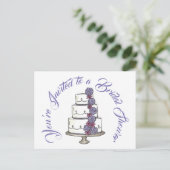 パープルのウェディングケーキ ブライズシャワーへご招待 インビテーションポストカード (スタンド正面)