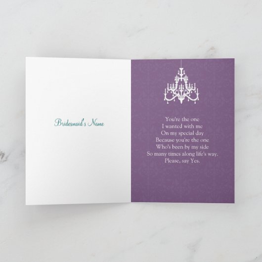 パープルのウェディングドレスの花嫁達のシャンデリア 招待状 (内部)