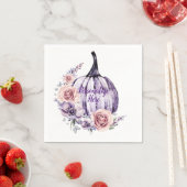 パープルのカボチャのかわいい花柄の秋の花 スタンダードカクテルナプキン (インサイチュ)