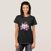 パープルのカボチャ ハロウィン かわいい 黒 秋 Tシャツ (正面フル)