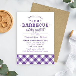 パープルのギンガムチェックで彩る BBQ ウェディング レセプション 招待状