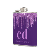 パープルのグリッターがピンクのカスタムモノグラム名が垂れる フラスク (左)