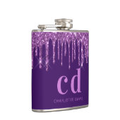 パープルのグリッターがピンクのカスタムモノグラム名が垂れる フラスク (右)