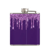 パープルのグリッターがピンクのカスタムモノグラム名が垂れる フラスク (裏面)